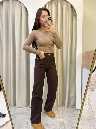 Brown Yüksek Bel Wide Leg Kahve Jean