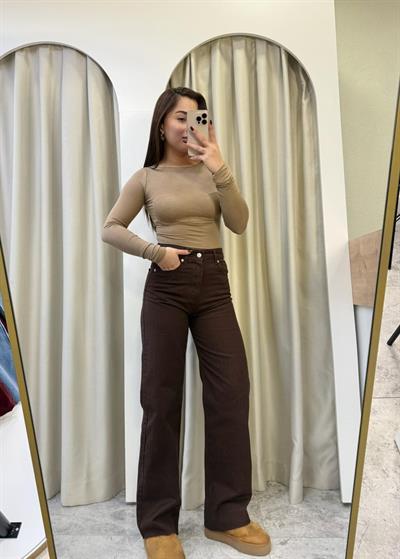 Brown Yüksek Bel Wide Leg Kahve Jean