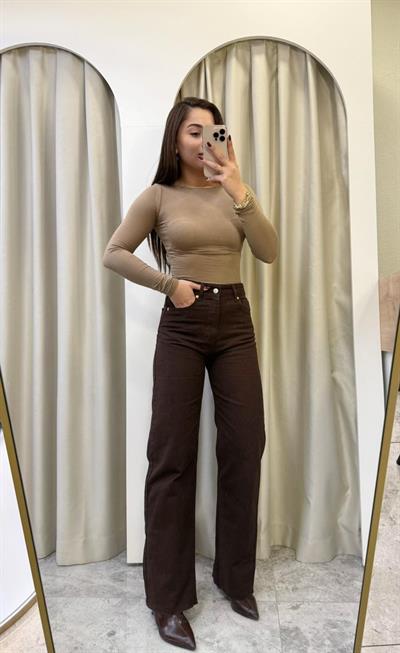 Brown Yüksek Bel Wide Leg Kahve Jean