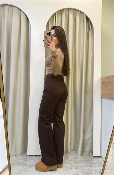 Brown Yüksek Bel Wide Leg Kahve Jean
