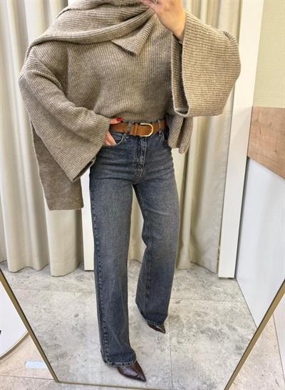 Camel Süet Kemerli Likralı Boru Paça Jean