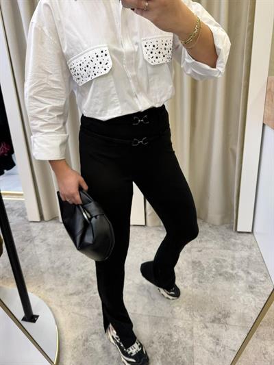 Çift Kemer Detaylı Tayt Pantolon