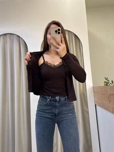 Cindy Oysh Kahve Atletli Modal Hırka