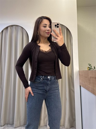 Cindy Oysh Kahve Atletli Modal Hırka