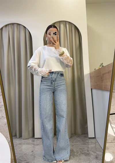 Crep Yüksek Bel Likralı Zara Jean