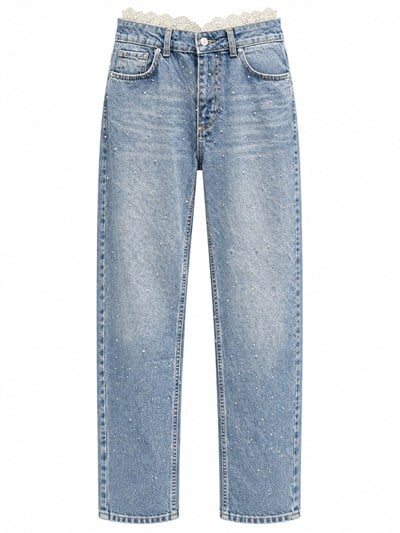 Dakota Beli Dantel Detay Boru Paça Taşlı Jean