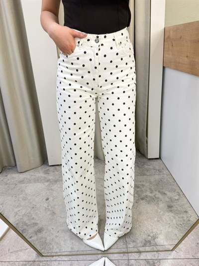 Doll Beyaz Üstü Kahve Puantiyeli Jean
