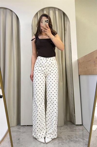 Doll Beyaz Üstü Kahve Puantiyeli Jean