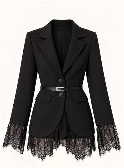 Elow Siyah Dantel Detaylı Blazer Ceket