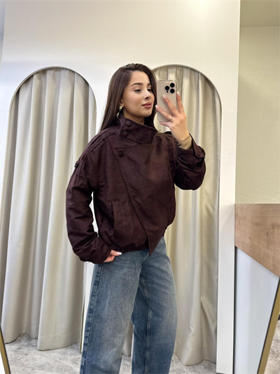 Felix Süet Dik Yaka Bomber Ceket Bordo