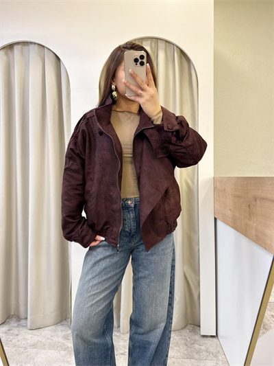 Felix Süet Dik Yaka Bomber Ceket Bordo