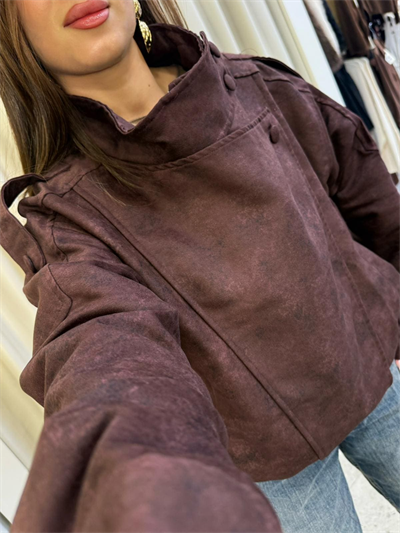 Felix Süet Dik Yaka Bomber Ceket Bordo