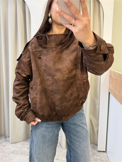 Felix Süet Dik Yaka Bomber Ceket Taba