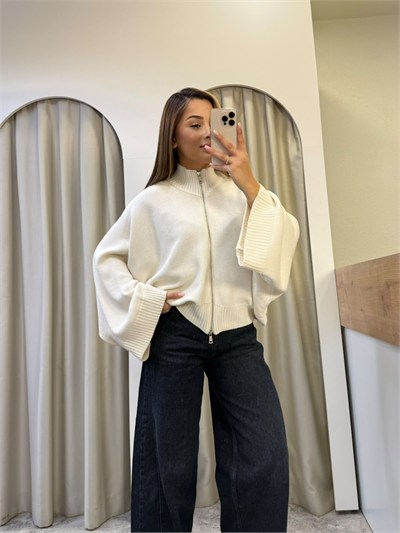 Folk Zr Marka Model Ekru Yarasa Kol Triko Hırka