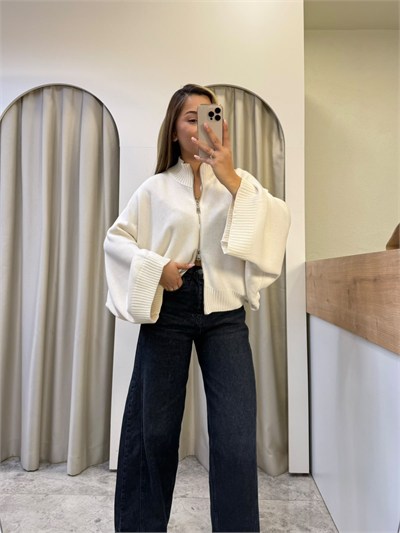 Folk Zr Marka Model Ekru Yarasa Kol Triko Hırka