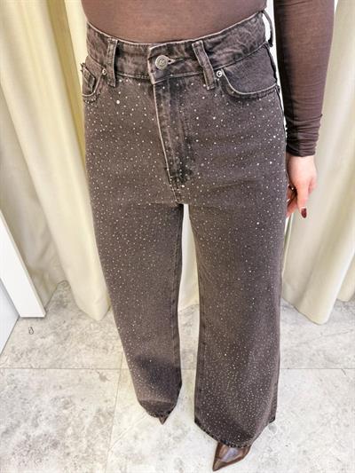Glow Kahve Taşlı Wide Leg Jean
