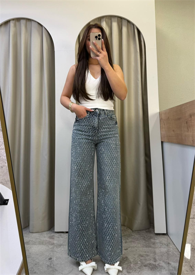 Glowin Taşlı Wide Leg Jean