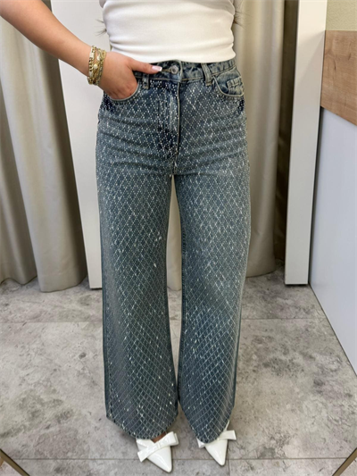 Glowin Taşlı Wide Leg Jean