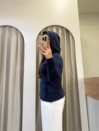 Godes Lacivert Kapüşonlu Peluş Hırka