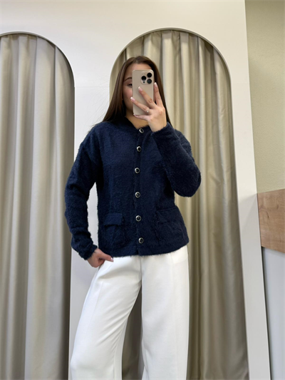 Godes Lacivert Kapüşonlu Peluş Hırka