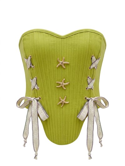 Green Yeşil Balenli Charm Detaylı Korse