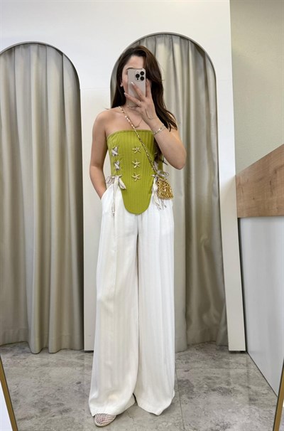 Green Yeşil Balenli Charm Detaylı Korse