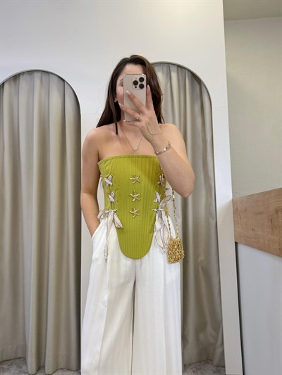 Green Yeşil Balenli Charm Detaylı Korse