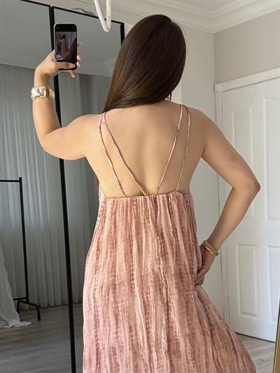 Halka Kolye Detaylı Marka Model Elbise-Pembe
