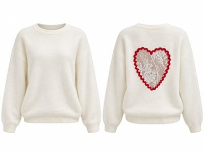 Heart Ekru Arkası Dantel Kalp Detaylı Peluş Kazak