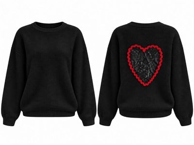 Heart Siyah Arkası Dantel Kalp Detaylı Peluş Kazak