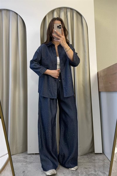 Huda Taşlı Tensel Denim Takım