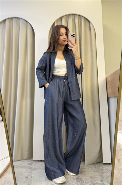 Huda Taşlı Tensel Denim Takım