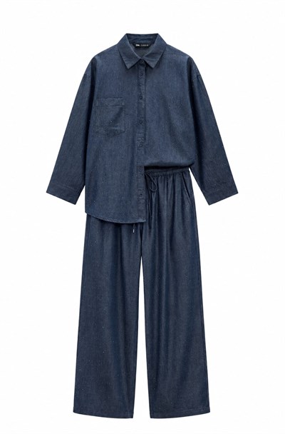 Huda Taşlı Tensel Denim Takım