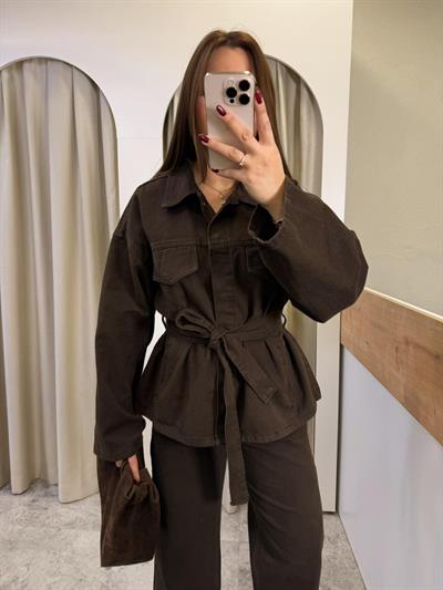 Kahve Denim Kuşaklı Takım