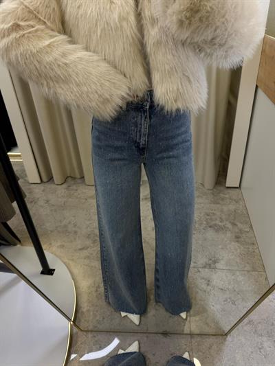 Kesik Paça Wide Leg Taşlı Jean