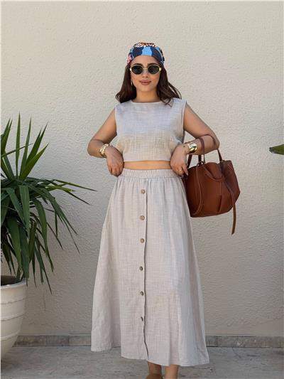 keten sıfırkol crop bluz-KREM
