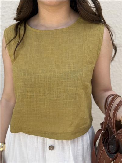 keten sıfırkol crop bluz-YEŞİL