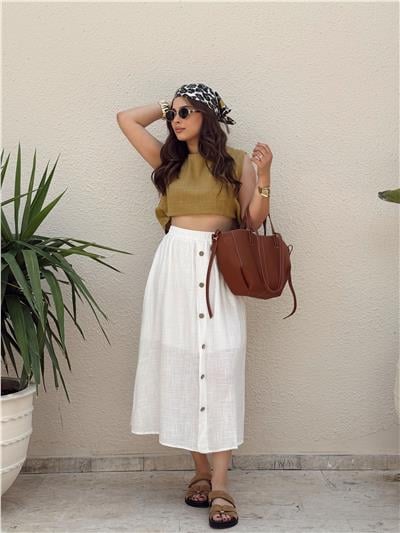 keten sıfırkol crop bluz-YEŞİL