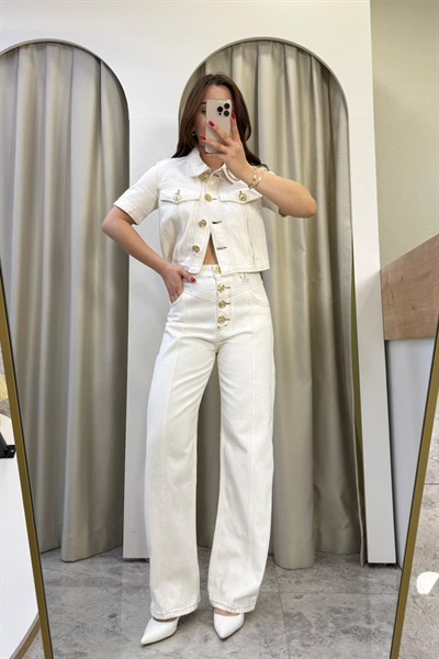 Keyy Bej Gold Düğmeli Denim Takım