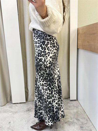 Leos Siyah Leopar Saten Maxi boy Etek