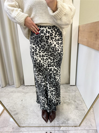 Leos Siyah Leopar Saten Maxi boy Etek