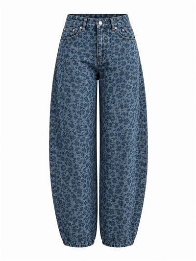 Levona Mavi Leopar Desen  Barrel Jean