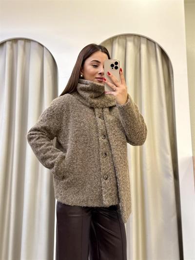 Livia  Sütlü Kahve Atkılı Keçe Kaban