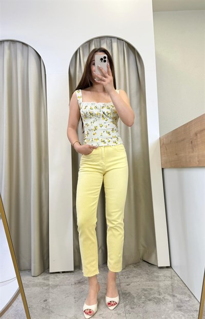 Loswe Limon Desenli Yeşil Bluz