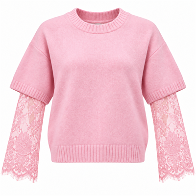 Luna Pembe Dantel Kol Detay Triko