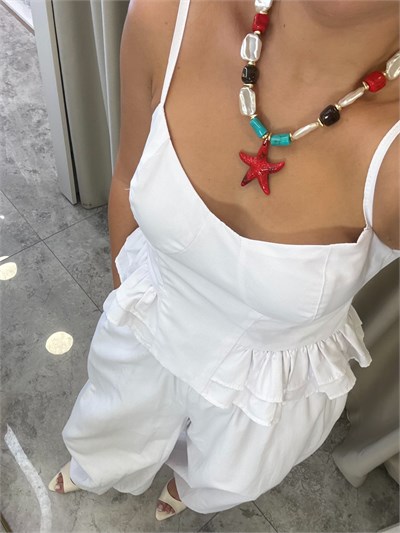 Lunara Beyaz Balon Şalvarlı Poplin Takım