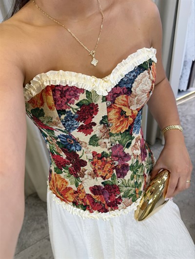 Madame İthal Desenli Vintage Korse