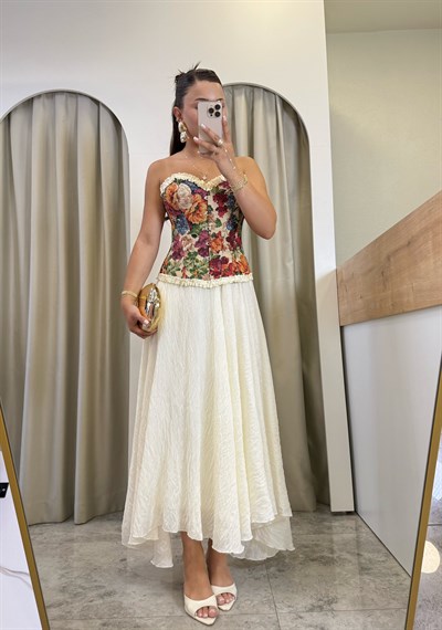 Madame İthal Desenli Vintage Korse