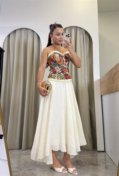 Madame İthal Desenli Vintage Korse