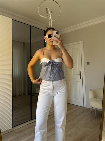 Marin Çizgili Bluz